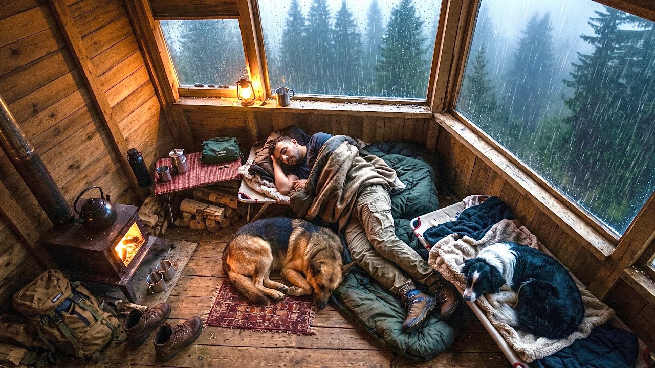 Camping with my dog in an abandoned cabin during heavy rain
