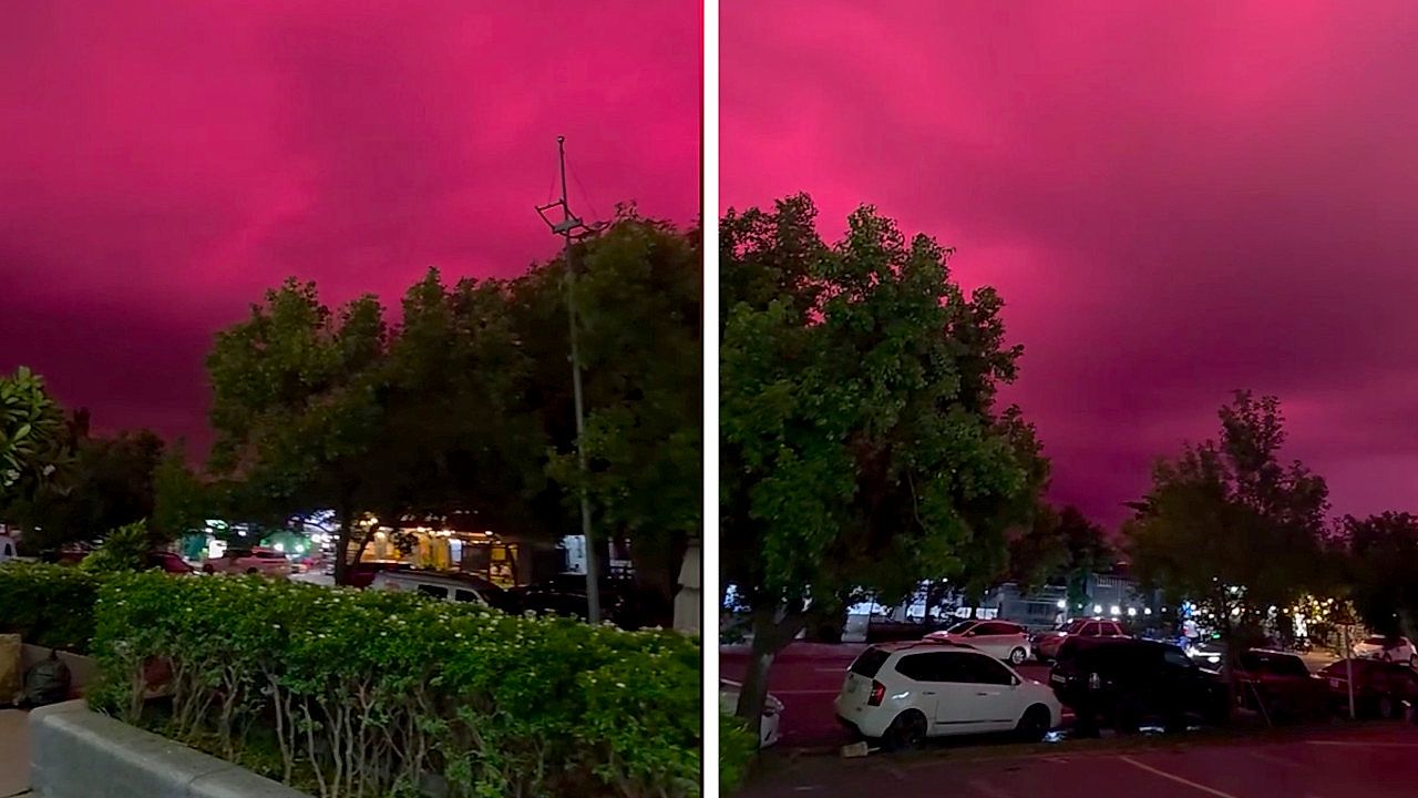 Un étrange ciel rouge pourpre apparaît avant la pluie au Vietnam