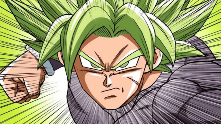 True Legendary Super Saiyan Broly launches a punch in Dragon Ball Super manga.