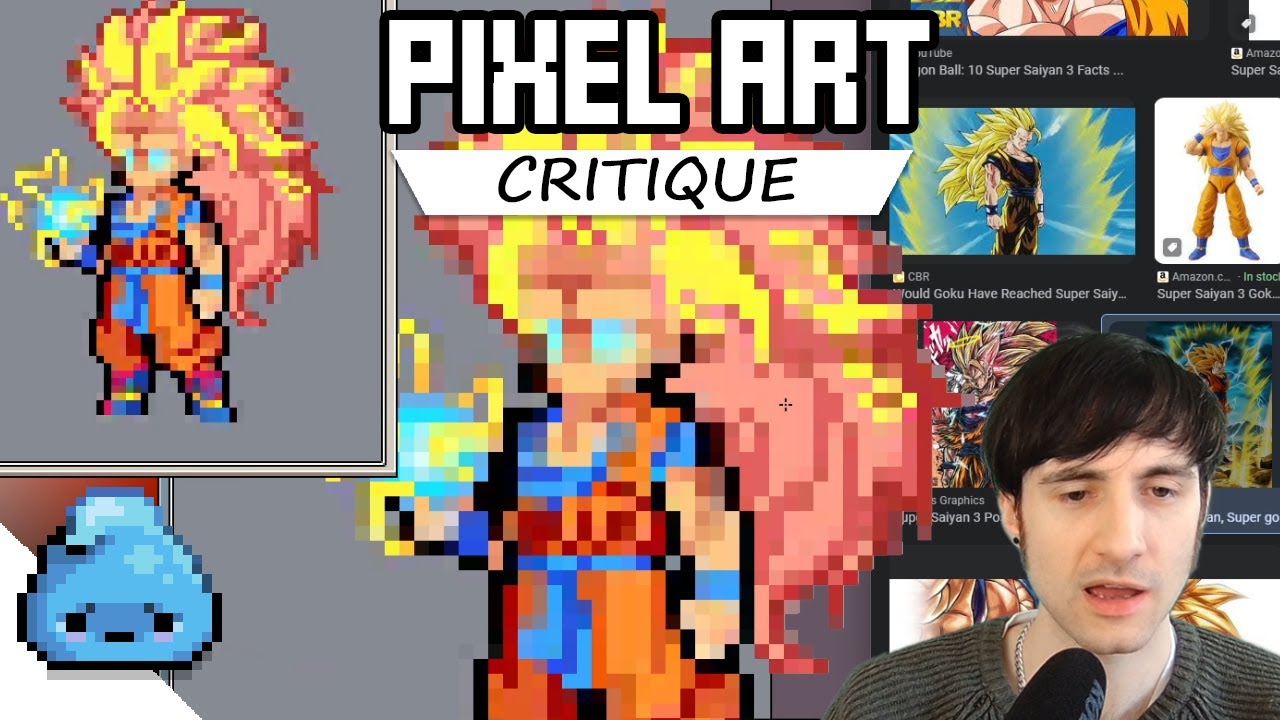 Pixel art critique of Goku character design