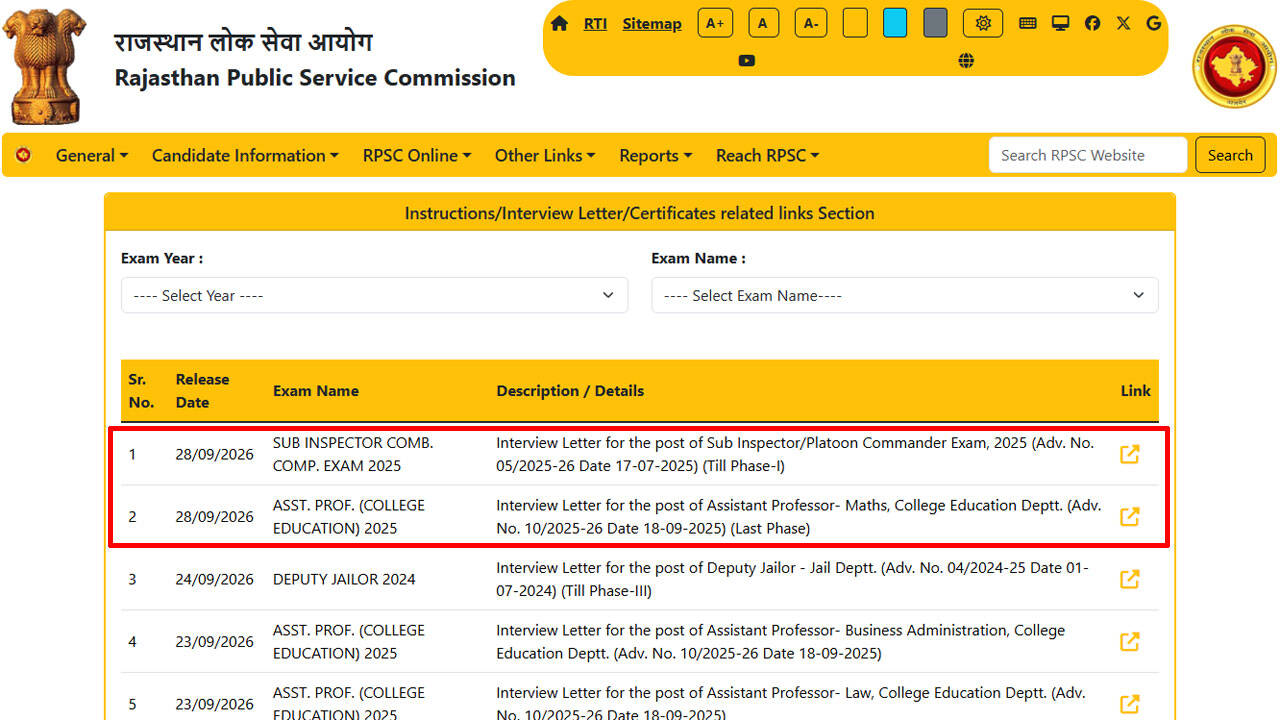 RPSC interview letters 2026 released for SI platoon commander and ...