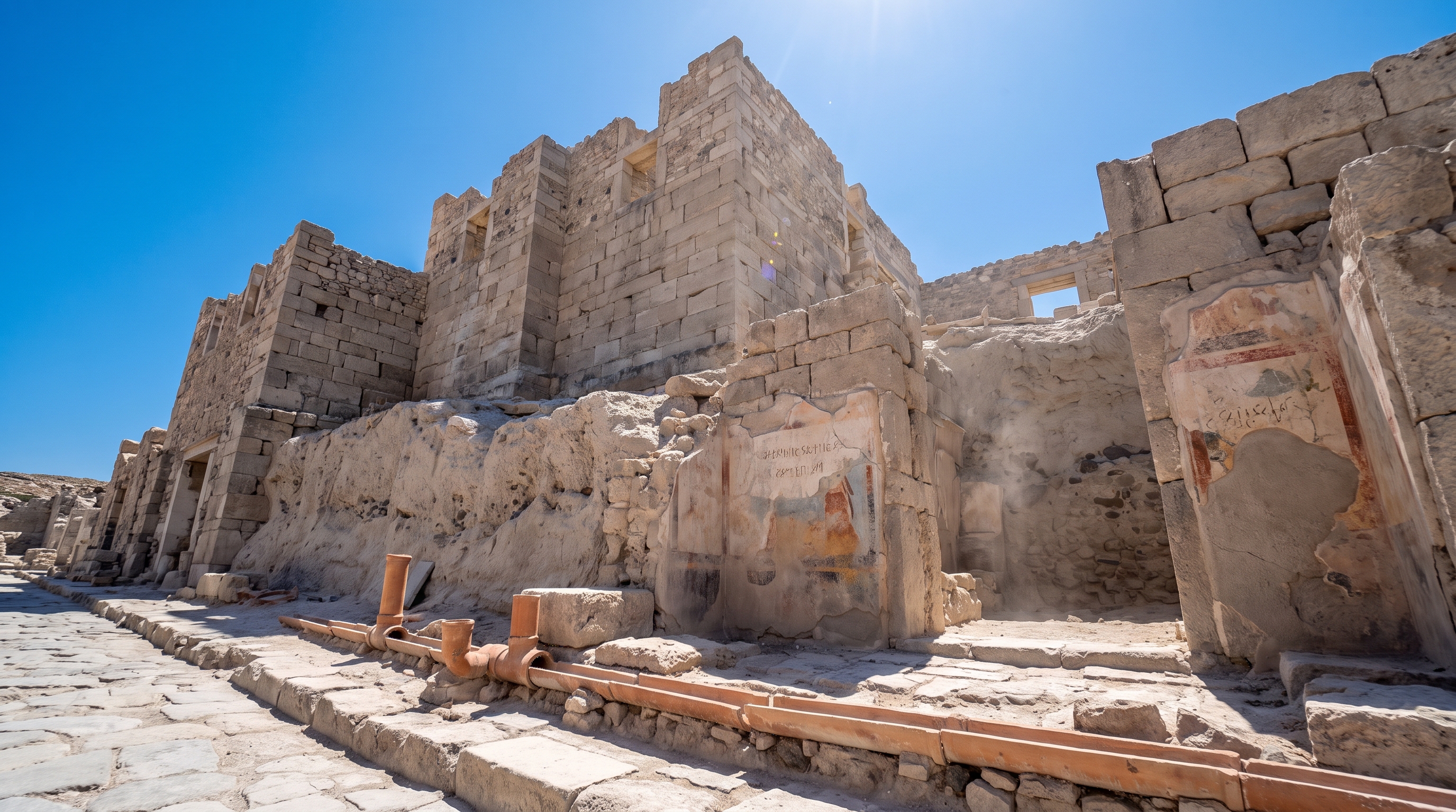 Archaeological excavations at Akrotiri expose the sophisticated ...