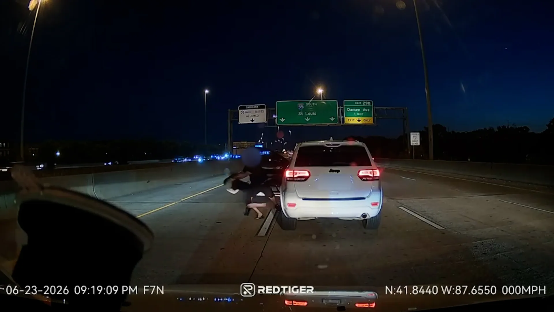 Moment man throws a woman from car onto busy interstate