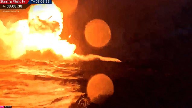 Starship flight 14 has fiery explosion after being hooked early from space