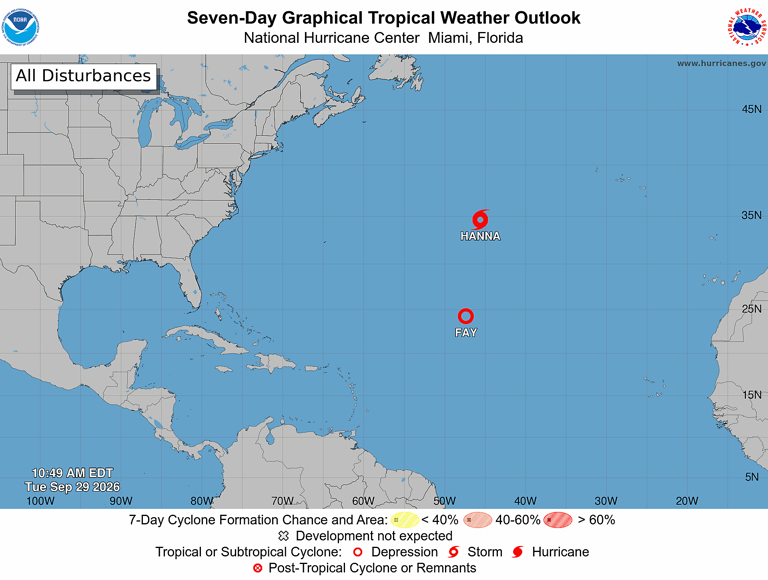Hurricane Center tracking 'zombie storm' Fay, Tropical Storm Hanna