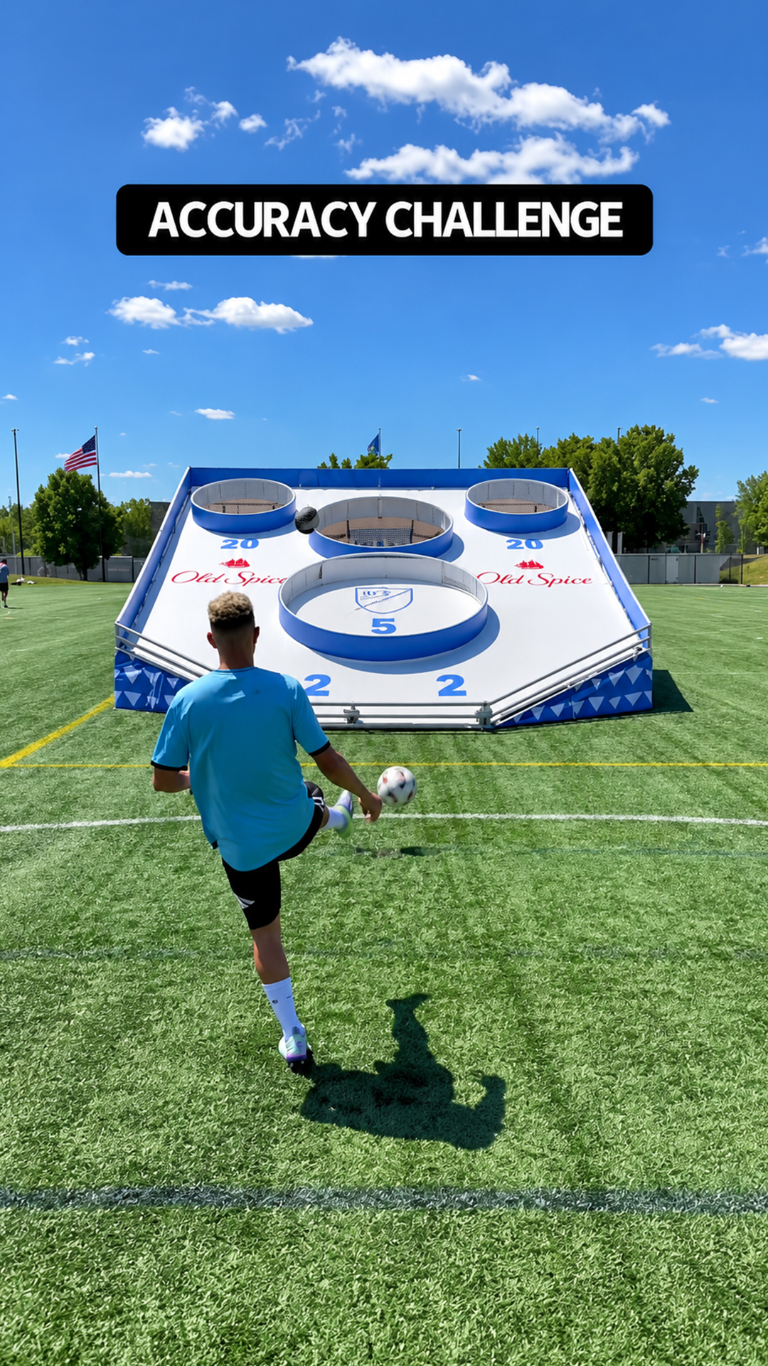 Football shooting accuracy challenge on giant ramp