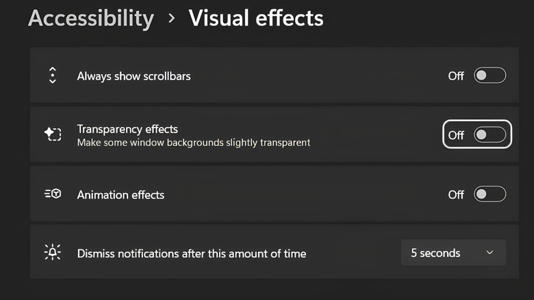 A screenshot of Windows 11 accessibility menu