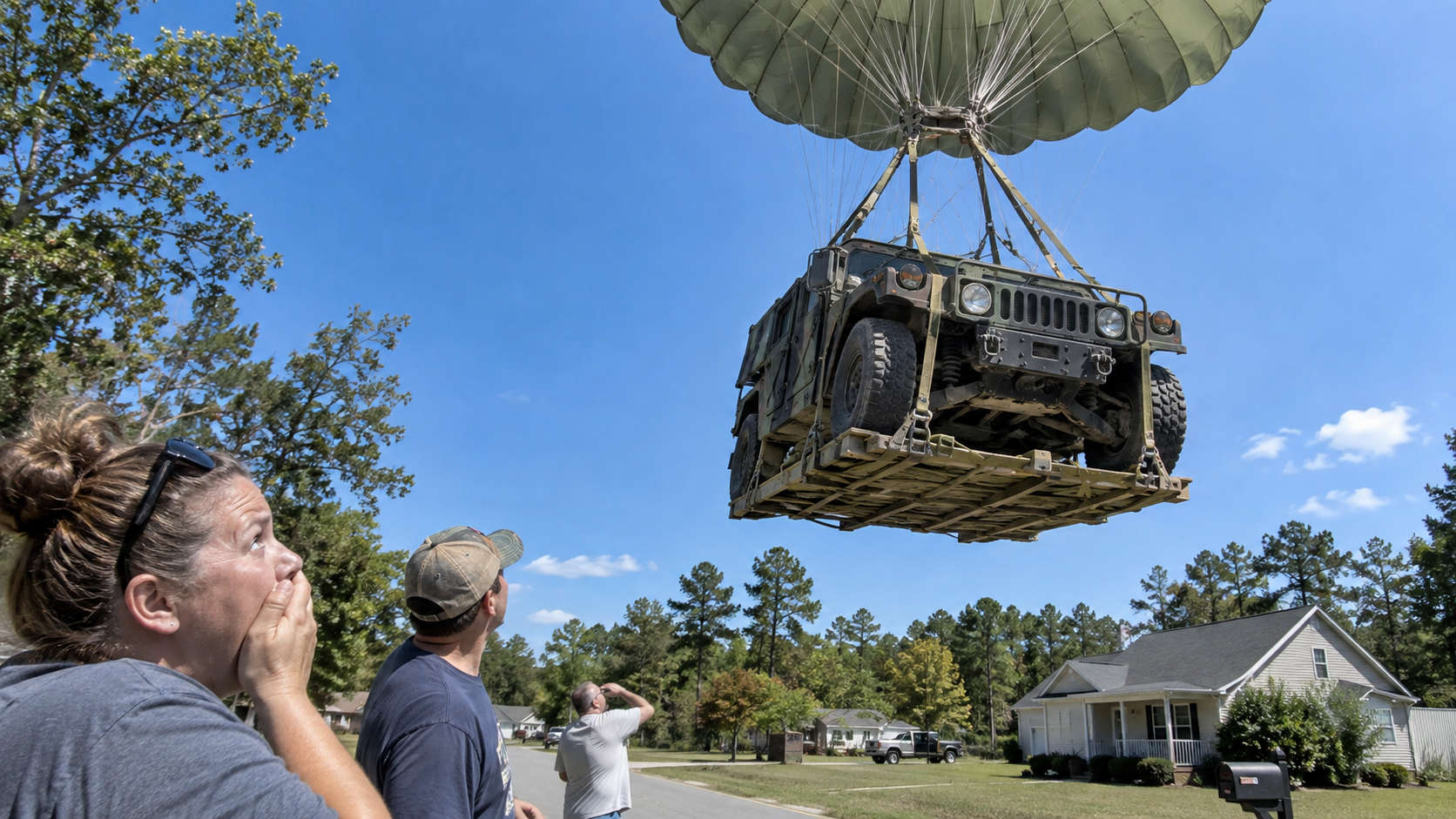 Residents looked up and saw a military Humvee falling from the sky