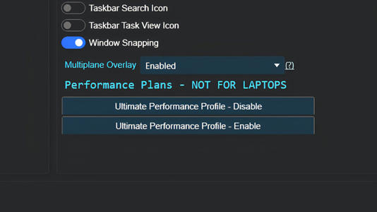 Screenshot of Ultimate Performance Profile disable and enable buttons
