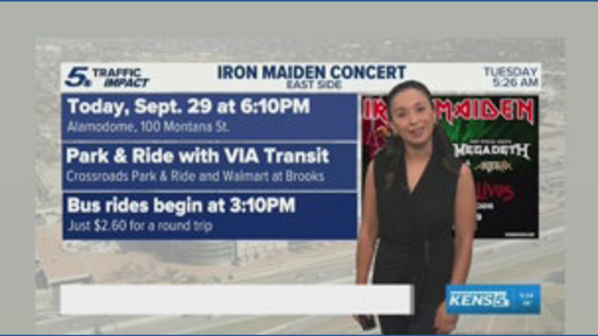 Ride with VIA to Iron Maiden concert Tuesday in SA