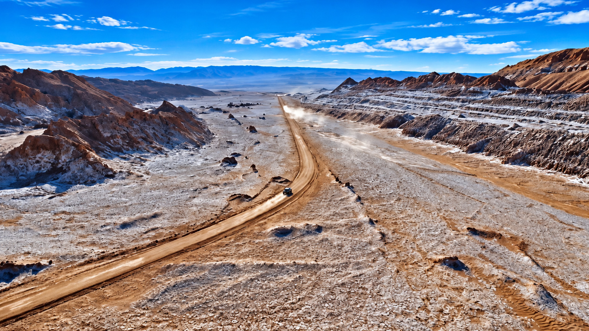 Rugged red valleys across the Atacama Desert