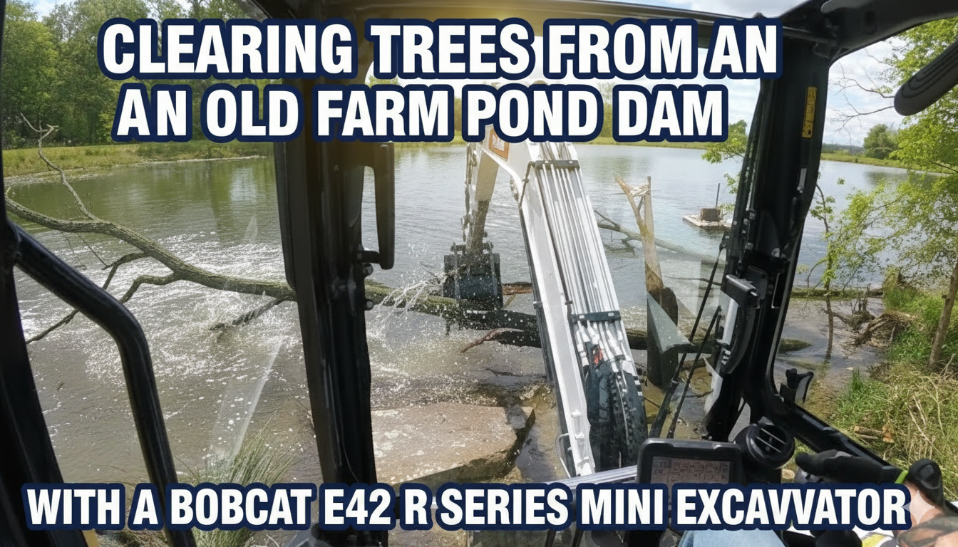 Clearing trees from an old farm pond dam with a Bobcat E42 R Series ...