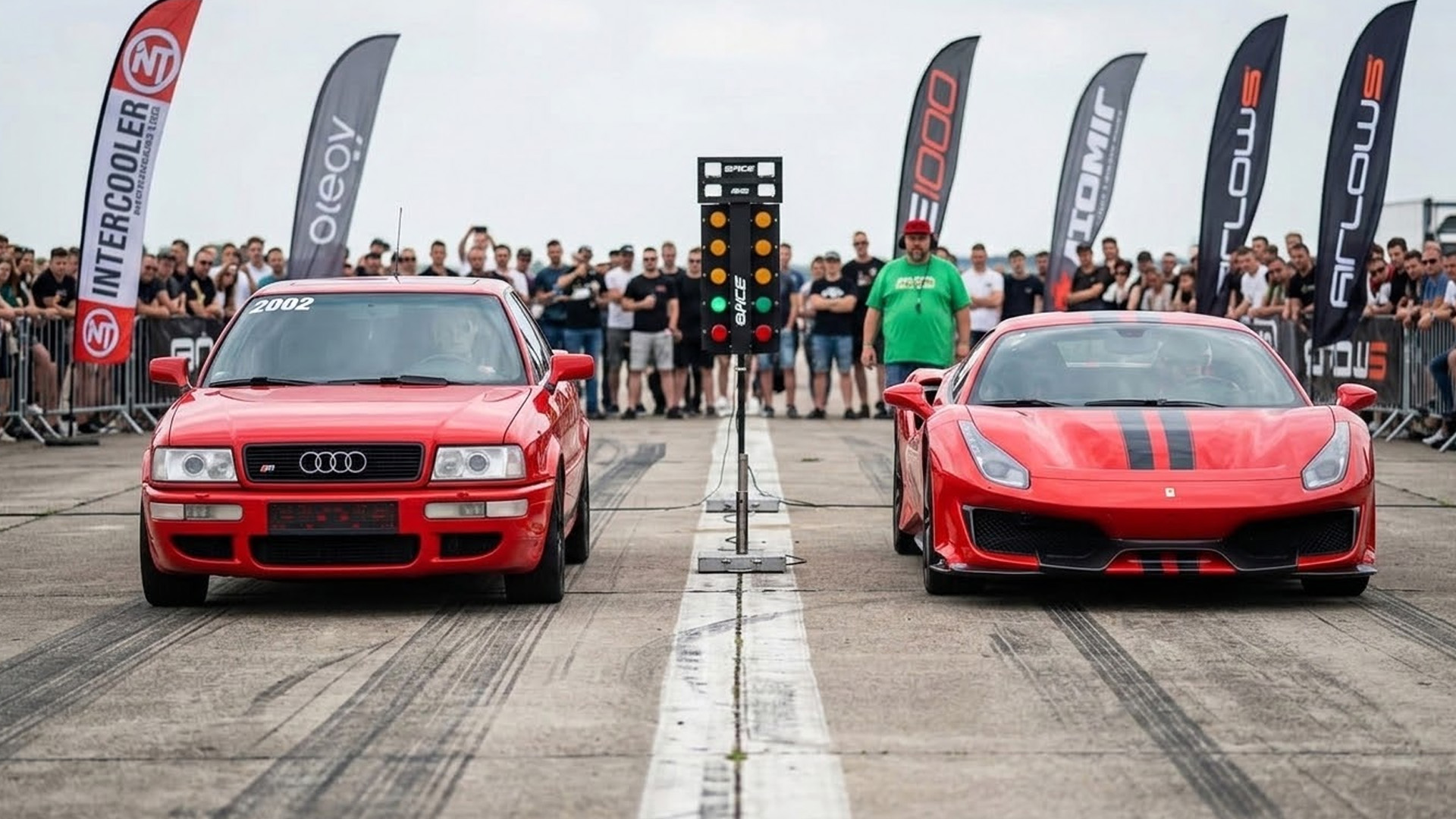 Audi S2 Quattro lines up against Ferrari 488 Pista