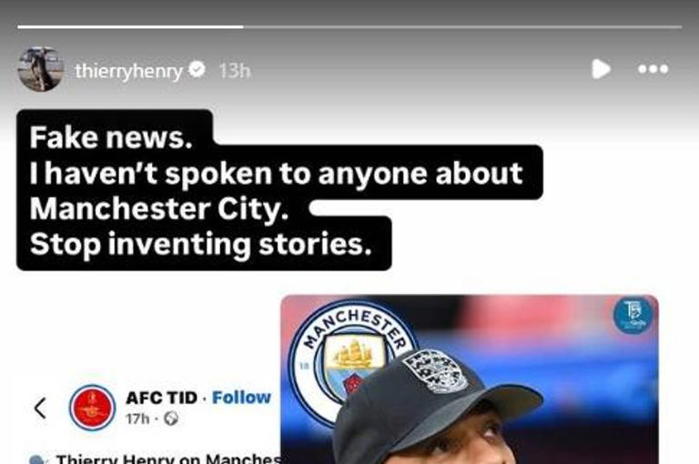 Thierry Henry's post on Instagram, reading: 