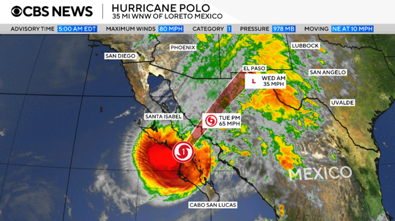 A map of Hurricane Polo's projected path, on Sept. 29, 2026. / Credit: CBS News