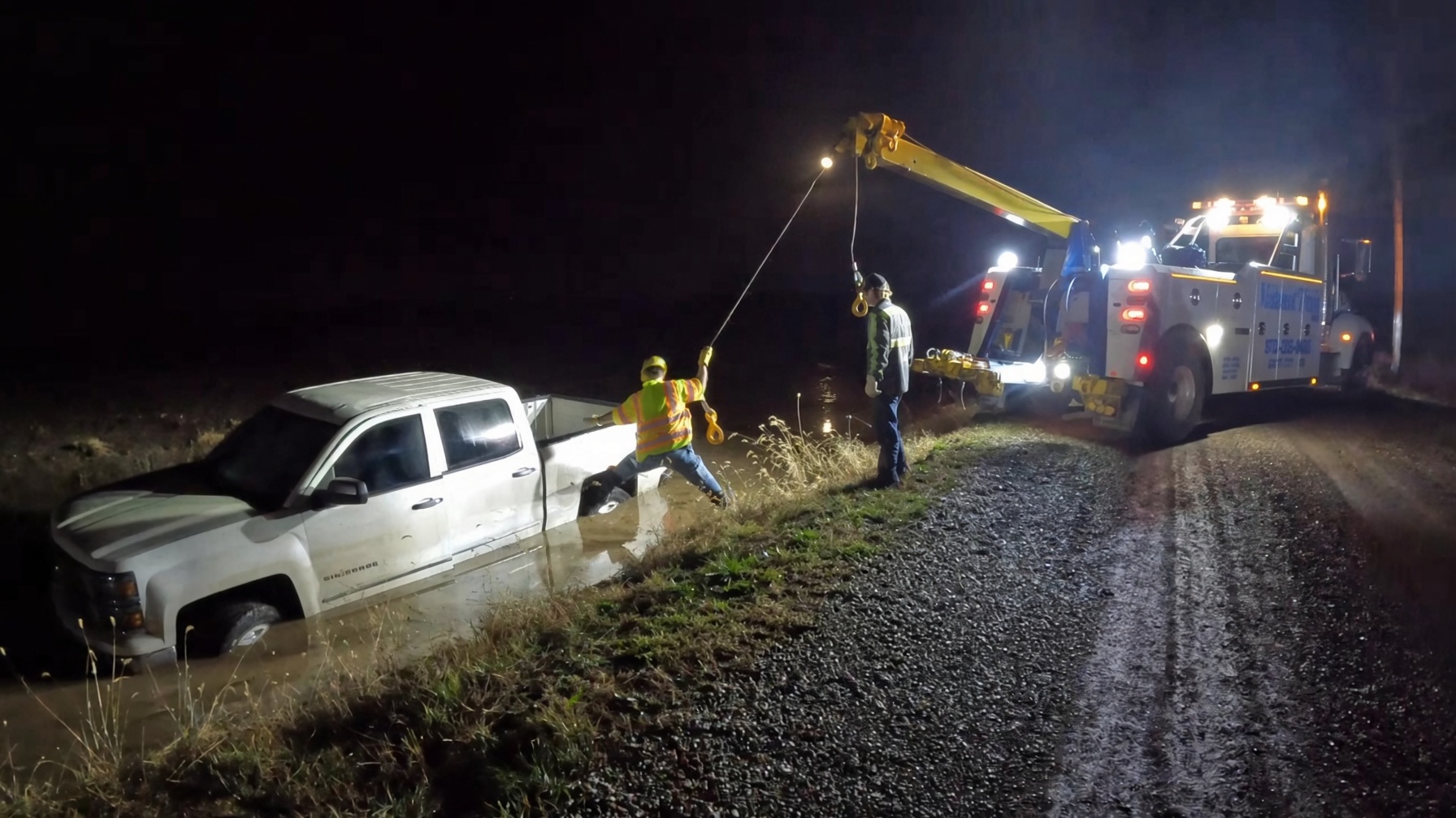 Recovering a semi truck from a pothole