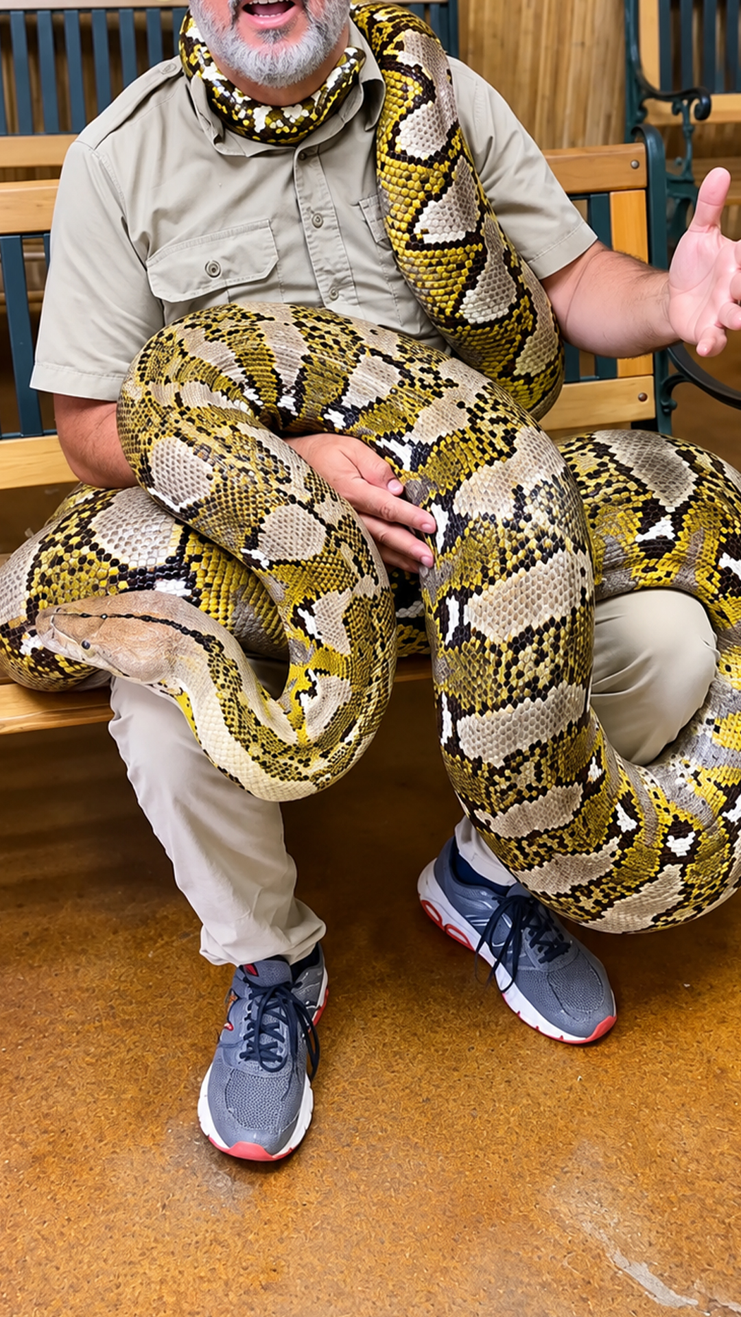 This massive python gives the calmest snake hug