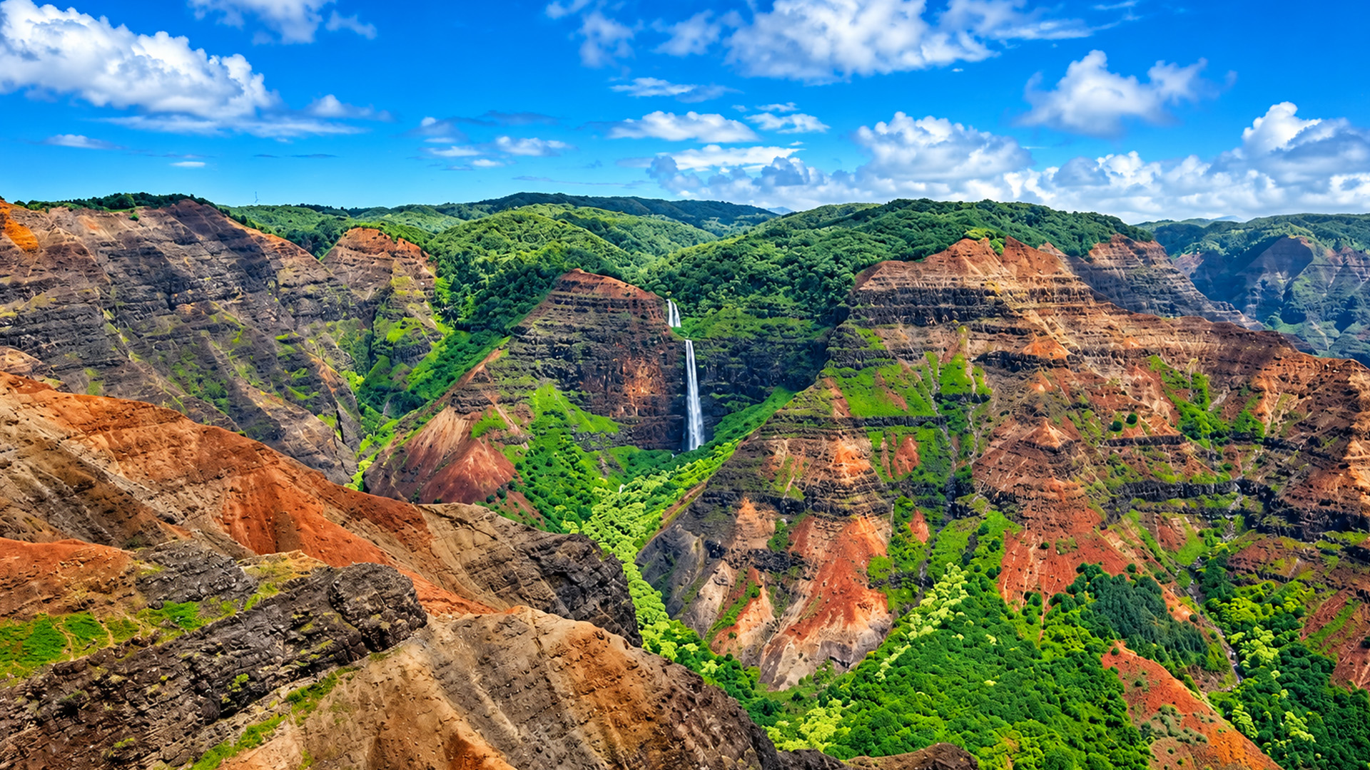 Waterfalls hidden between Waimea Canyon’s cliffs
