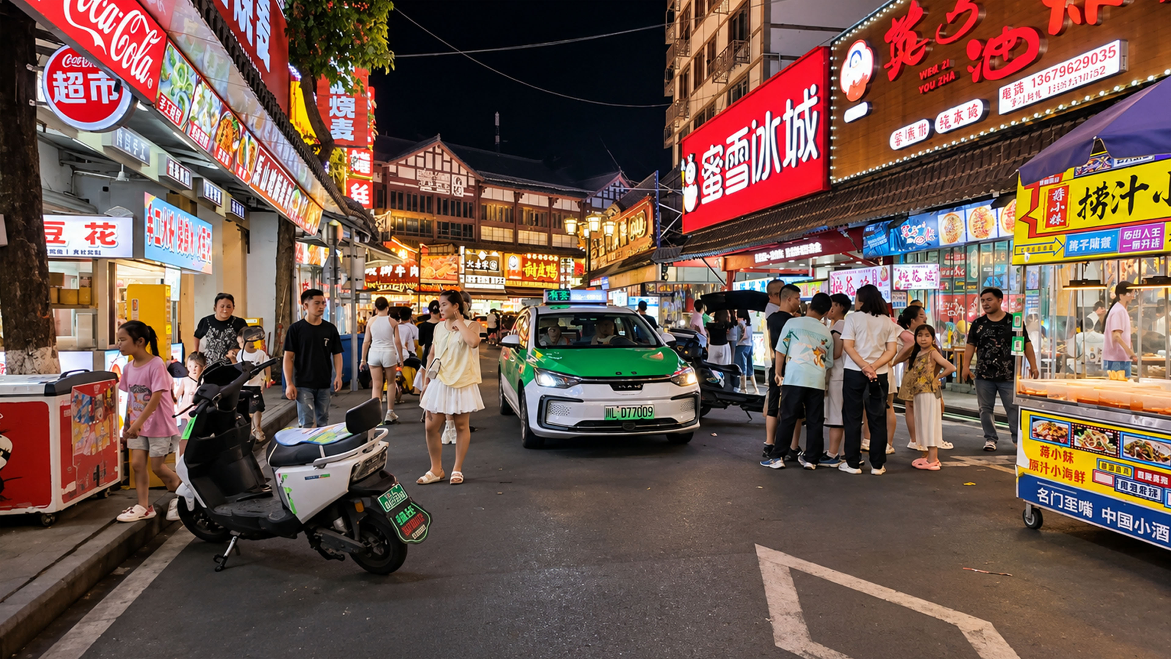 China night street draws crowds with endless food choices