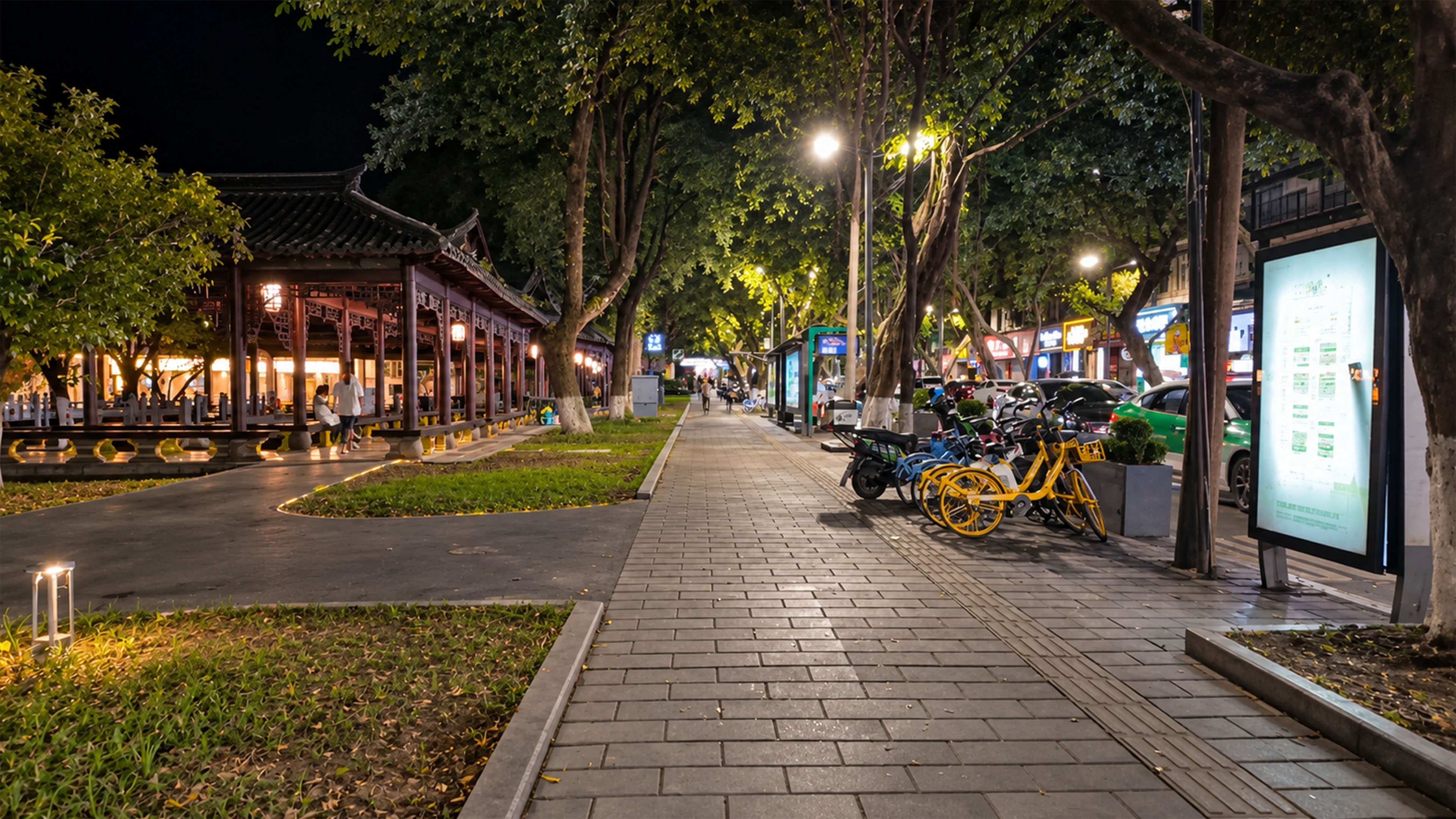 China’s traditional pavilion creates a peaceful urban night scene