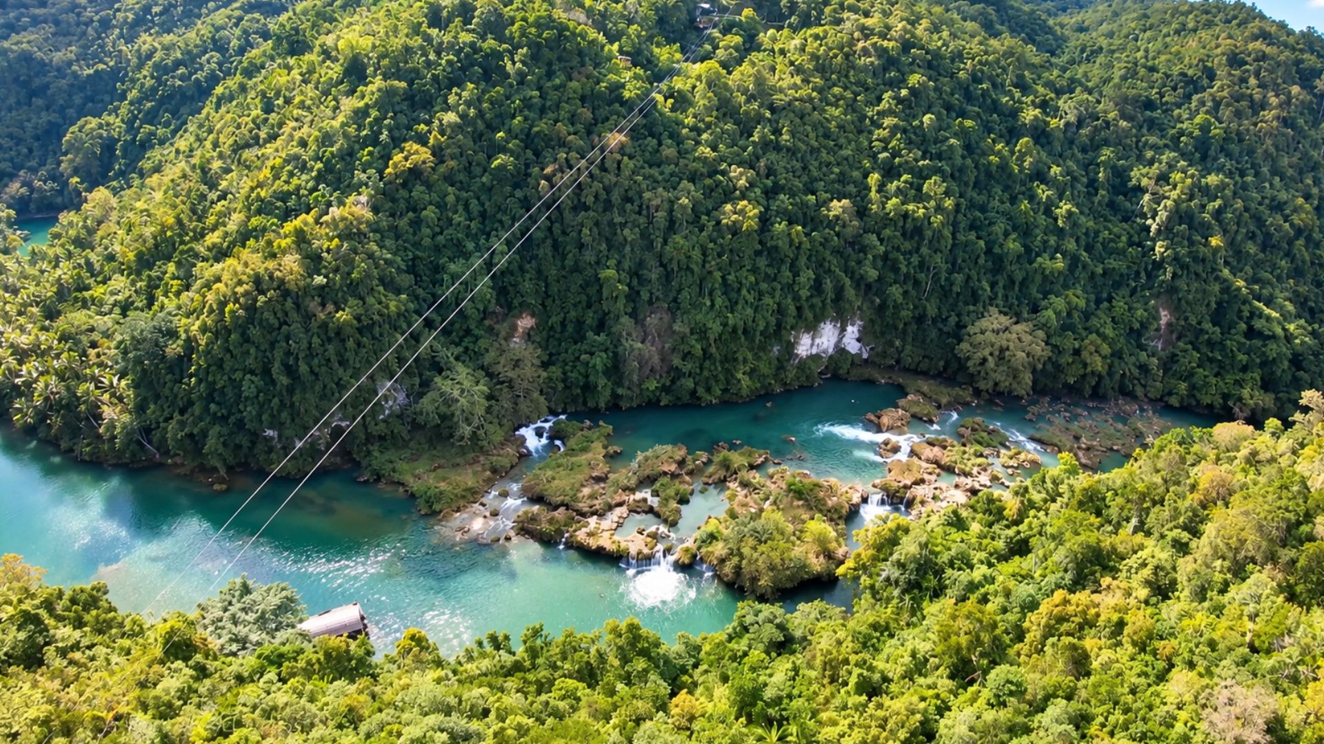 Flying above Bohol’s turquoise river on a 1km zipline (4K)