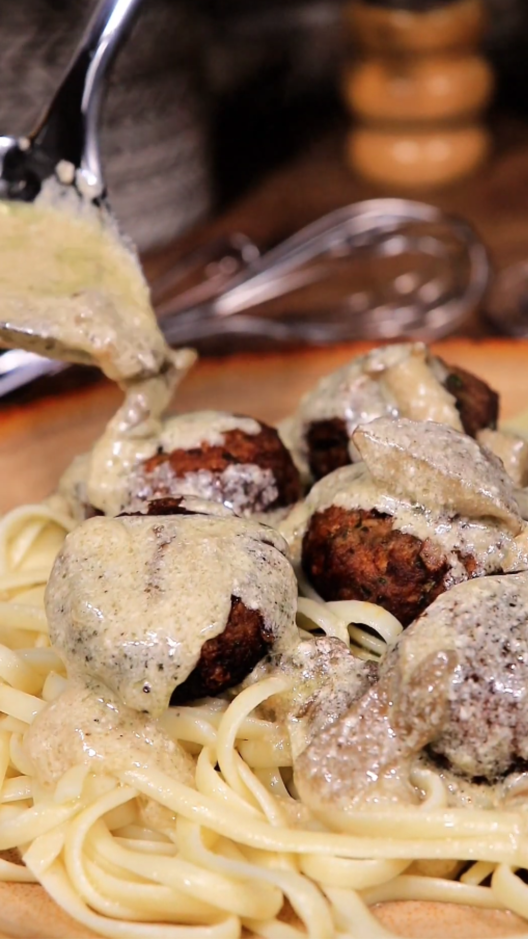 These juicy meatballs in creamy mushroom sauce are pure comfort food
