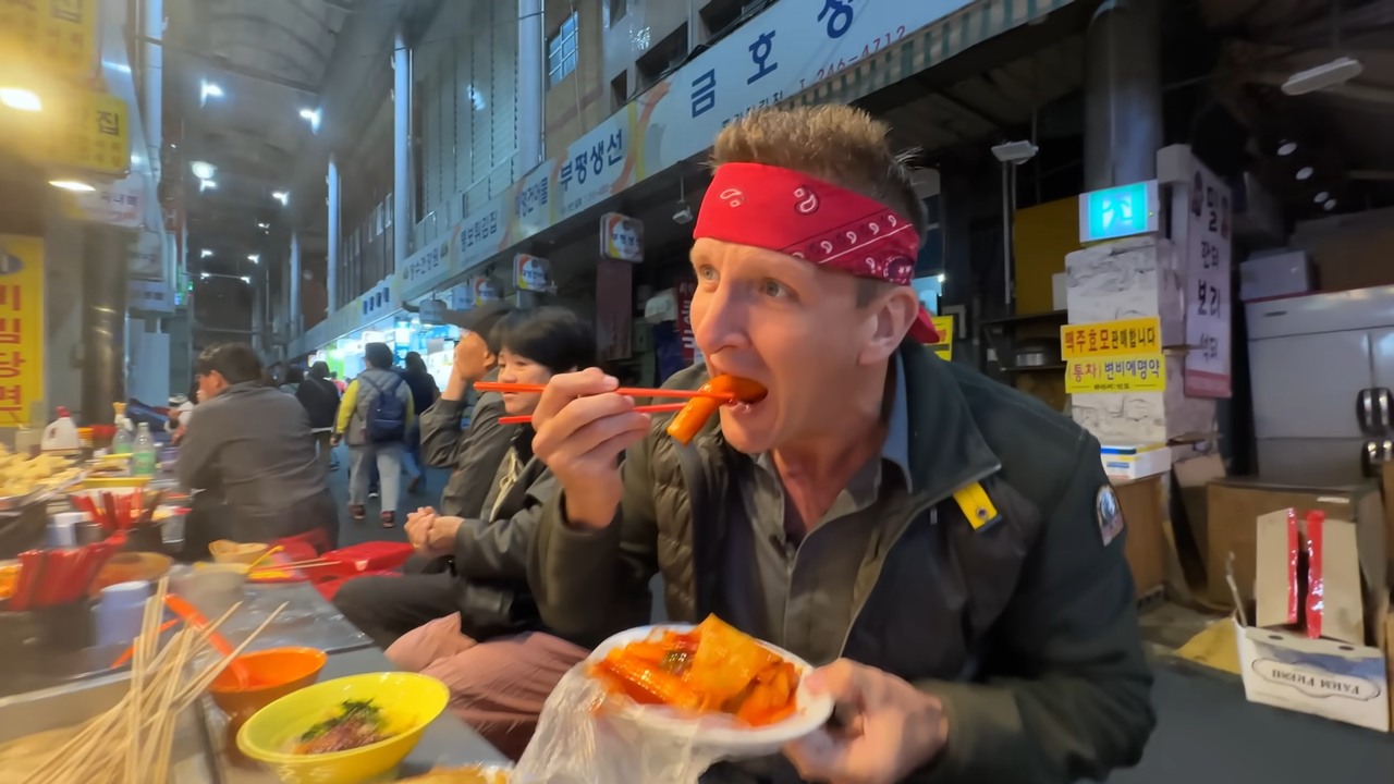 This is Korean street food after dark... the freaks come out at night