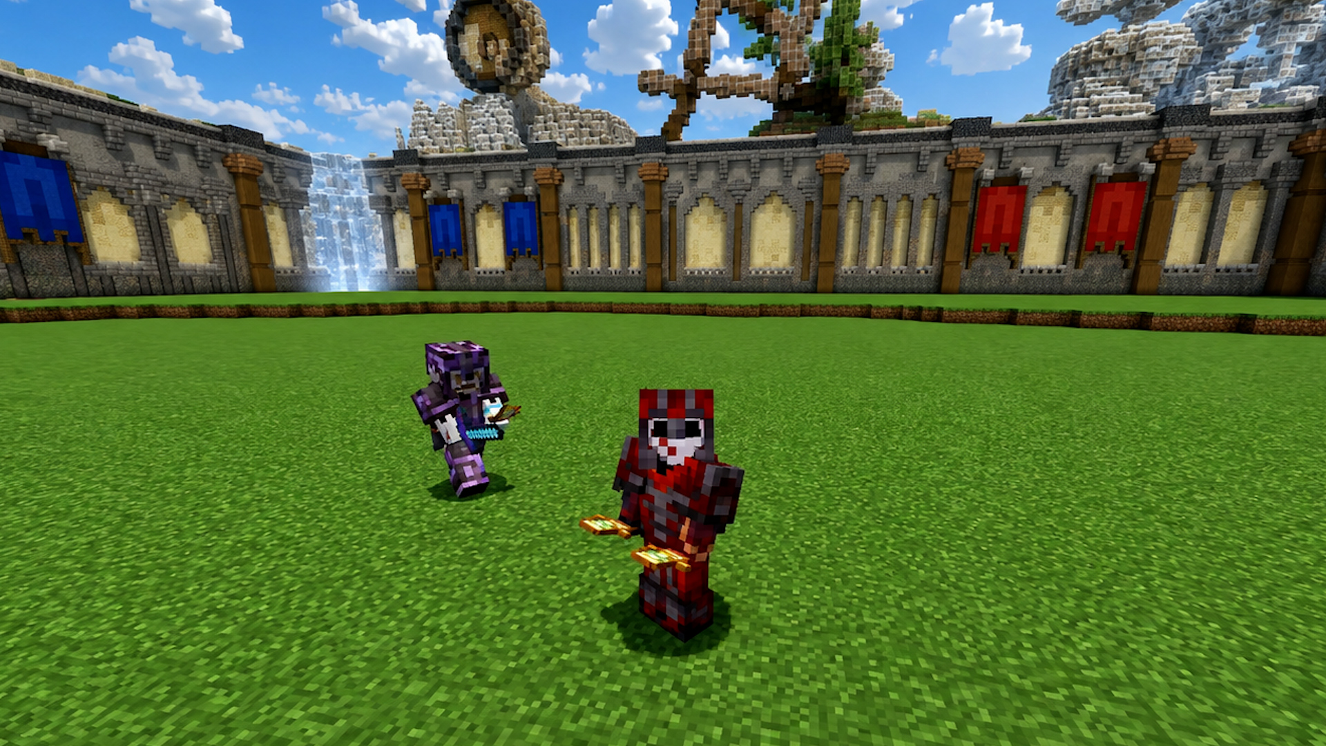 Demonstrating various weapon strategies in Minecraft combat