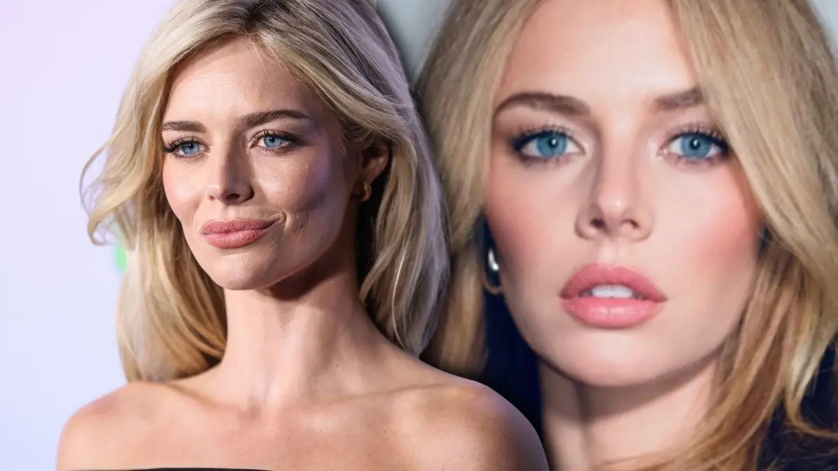 Samara Weaving teases in a sheer top and edgy leather jacket