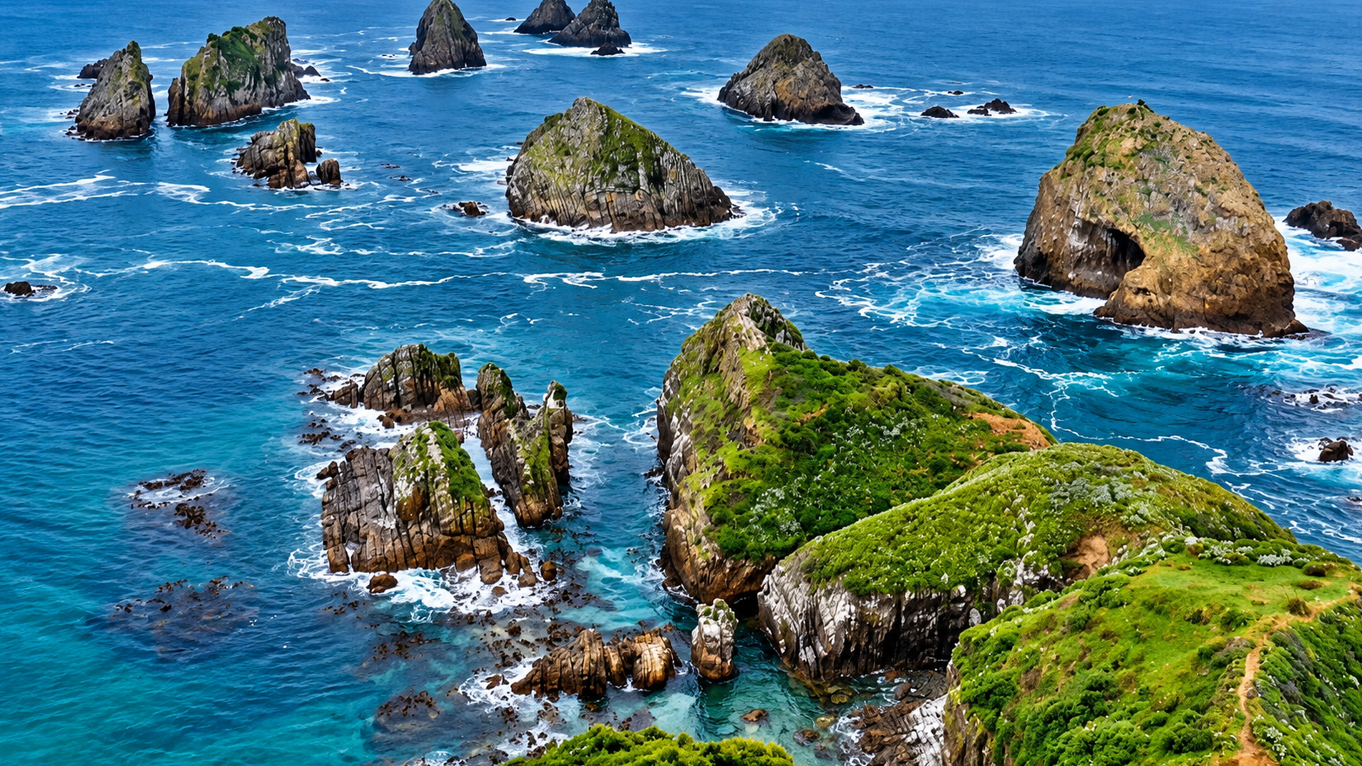 Rocky coast and sea stacks at Nugget Point