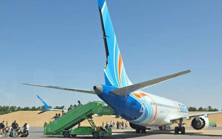 Photos of flydubai plane after landing show tail has broken rudder