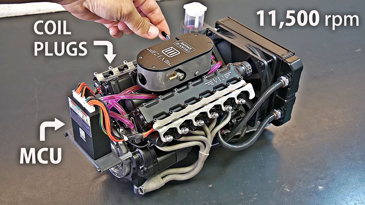 Upgrading a miniature V12 engine with advanced mechanical features
