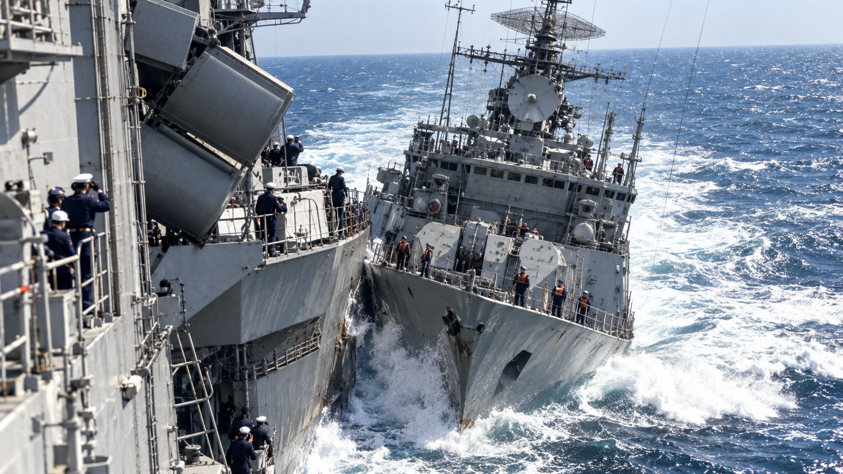A Soviet warship deliberately rammed a US Navy cruiser. It was caught ...