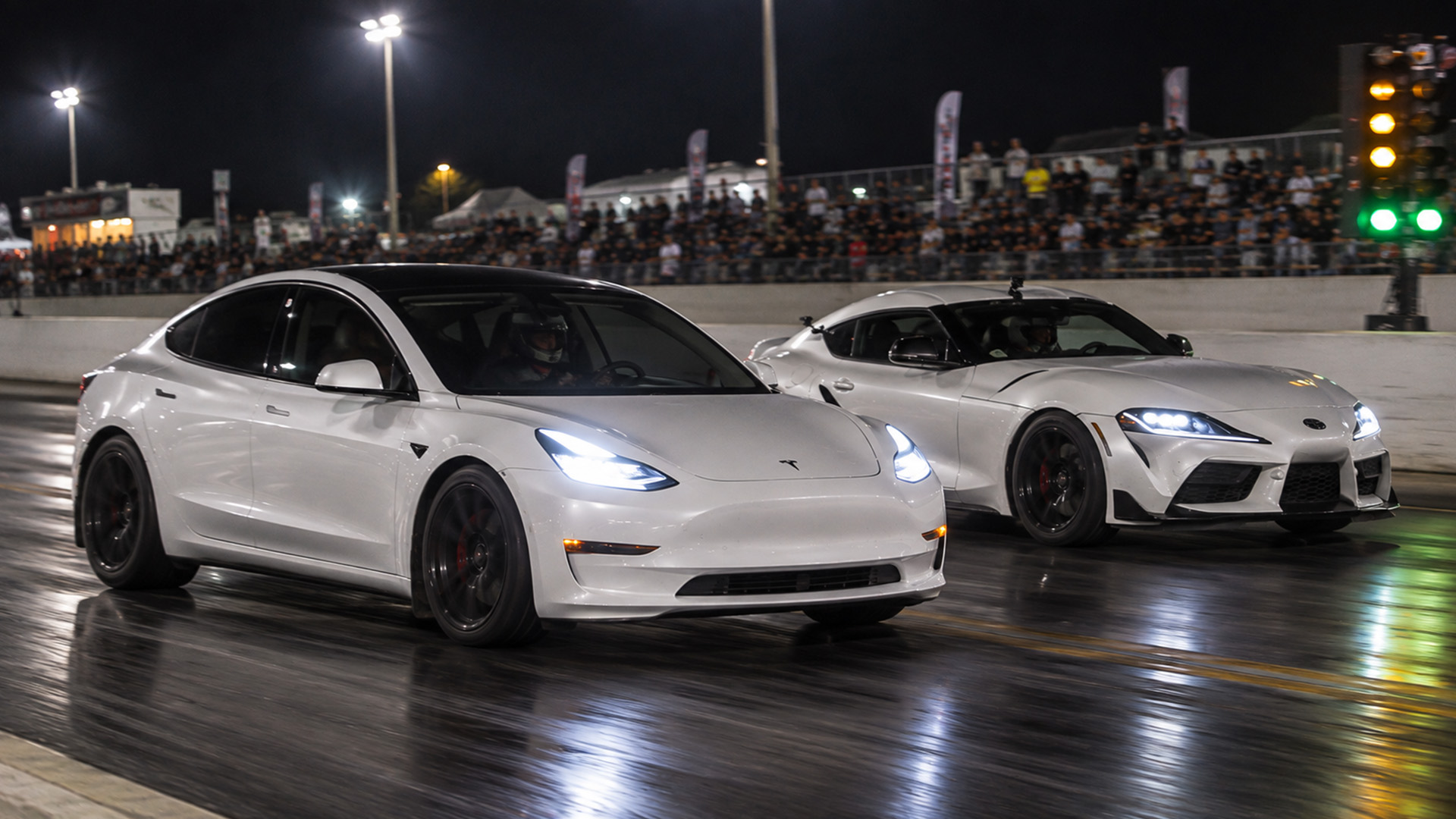 500HP Toyota Supra faces Tesla Model 3 Performance drag race