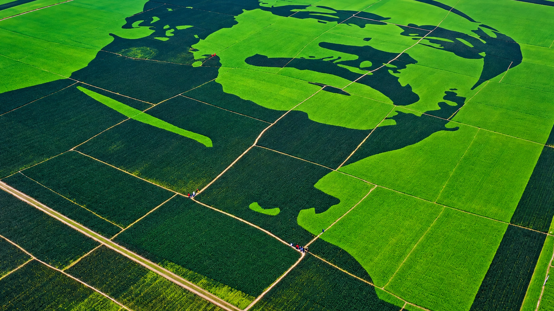 A massive portrait created in the middle of farmland