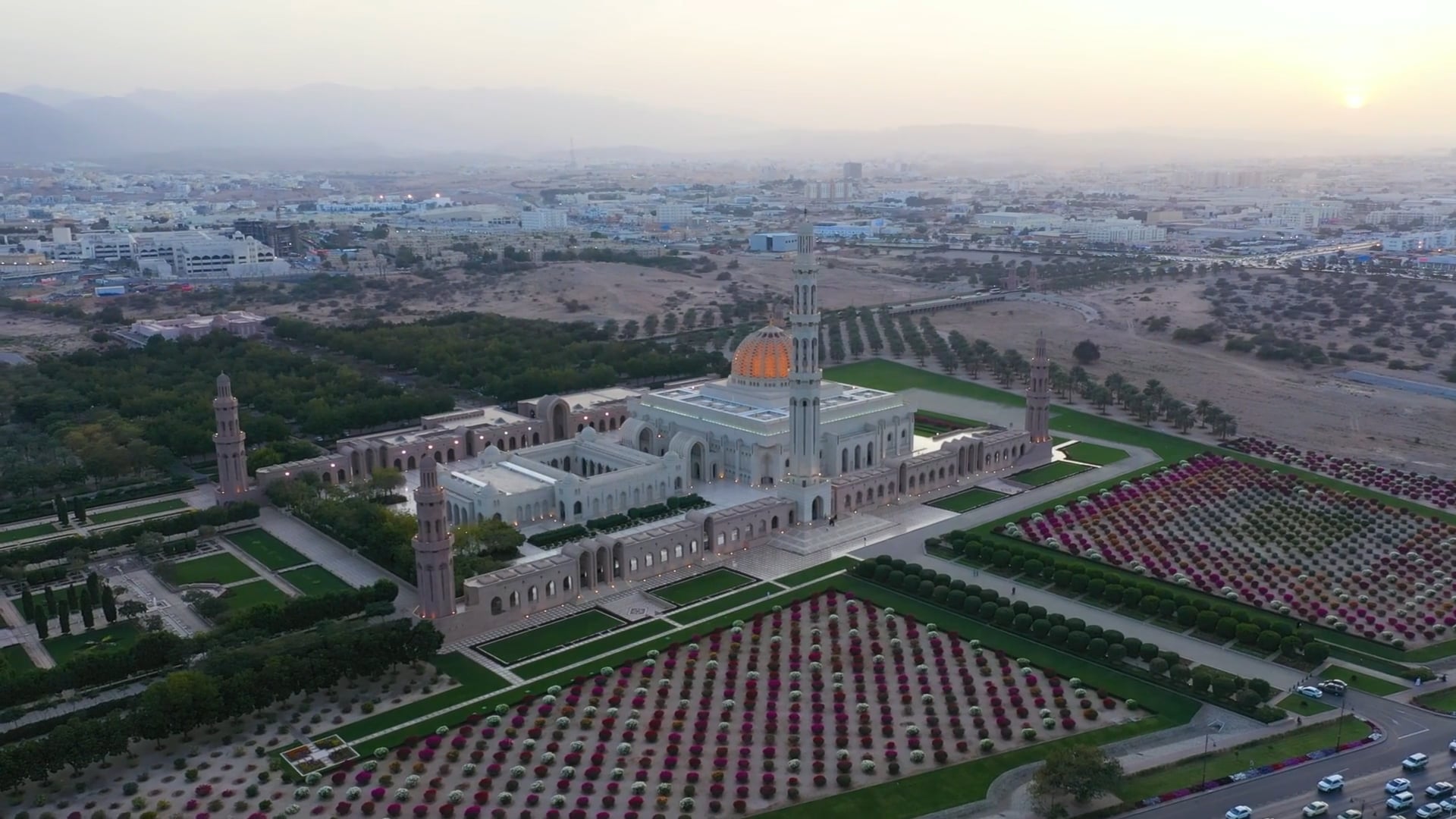Muscat, Oman: Drone reveals the Sultan Qaboos Grand Mosque