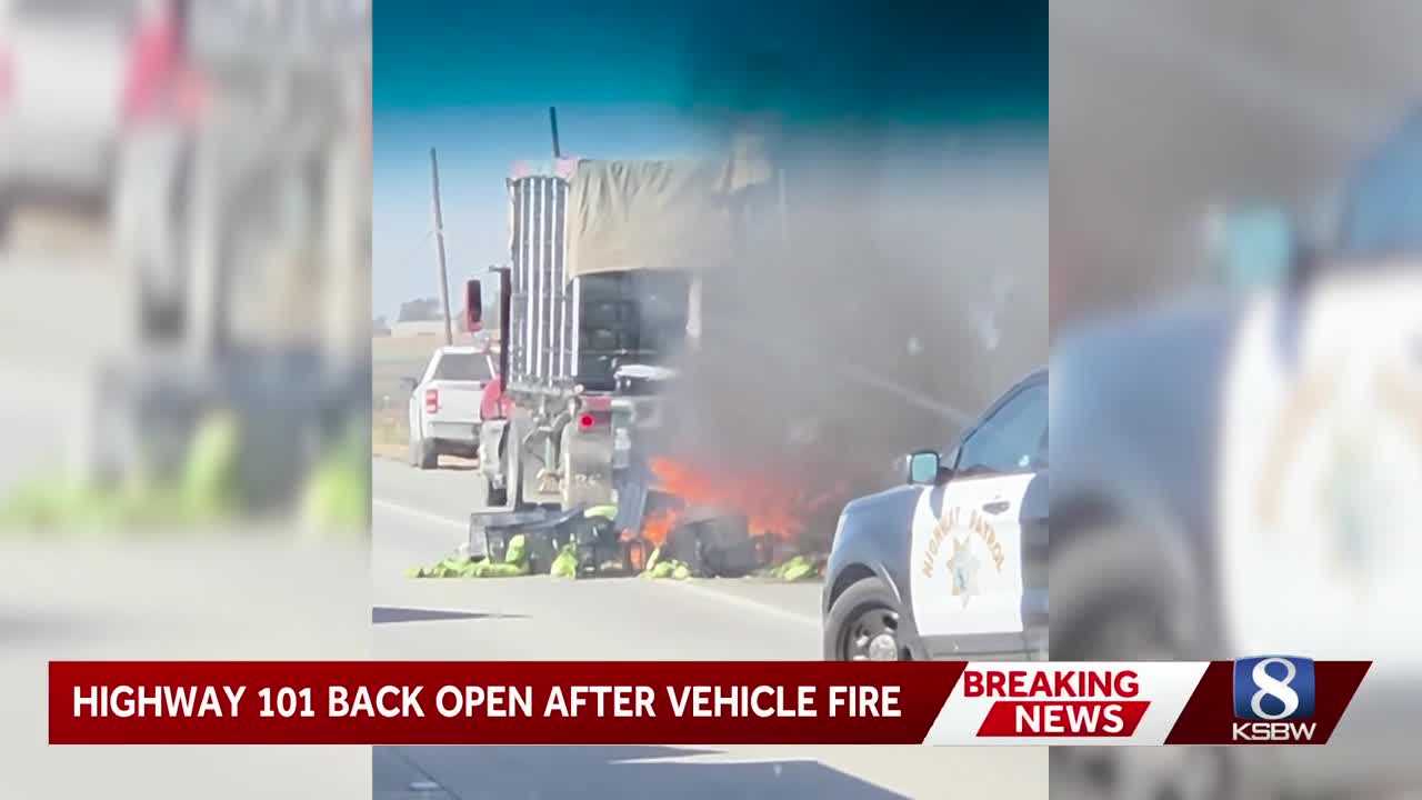 Semi-truck trailer fire shuts down Highway 101 near Chualar, backing up ...