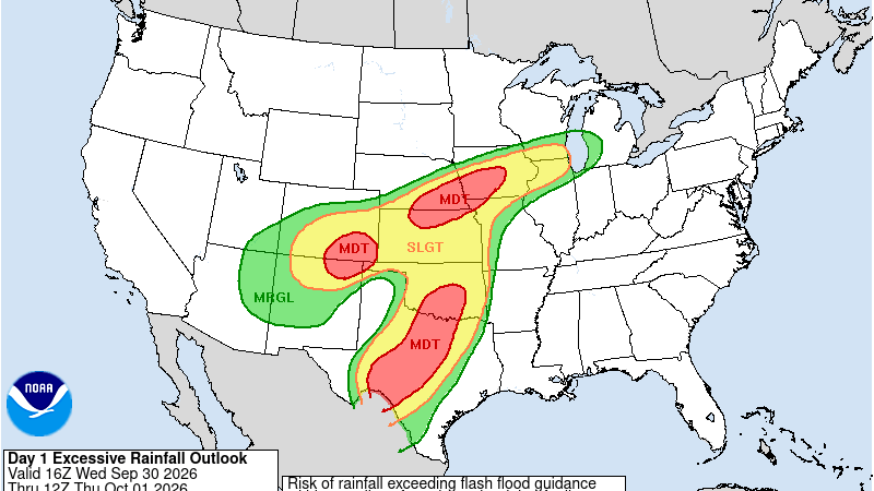 New NOAA map shows US states facing major flooding threat today
