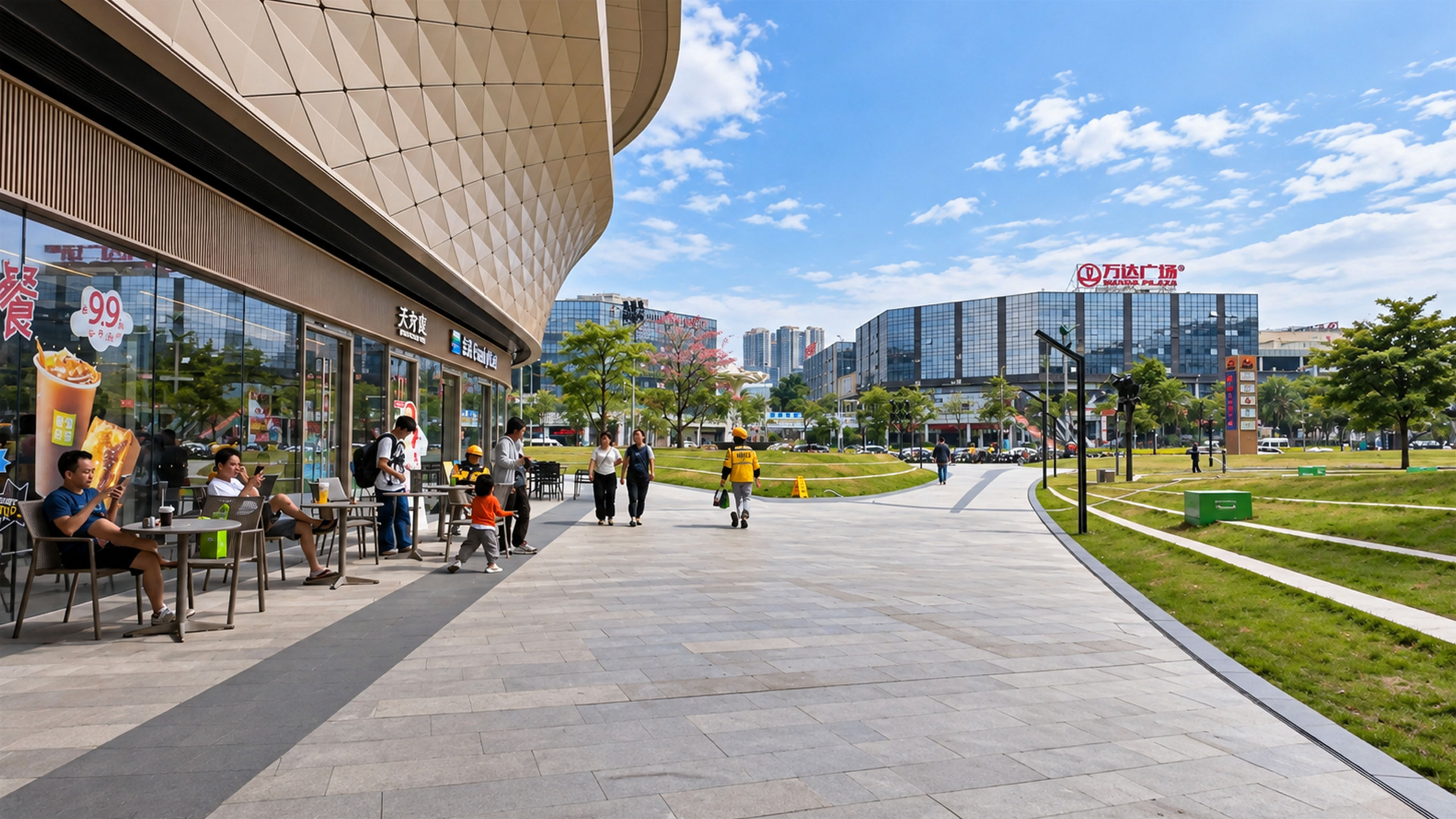 China’s modern shopping district blends open spaces with bold architecture