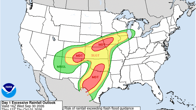 New NOAA map shows US states facing major flooding threat today