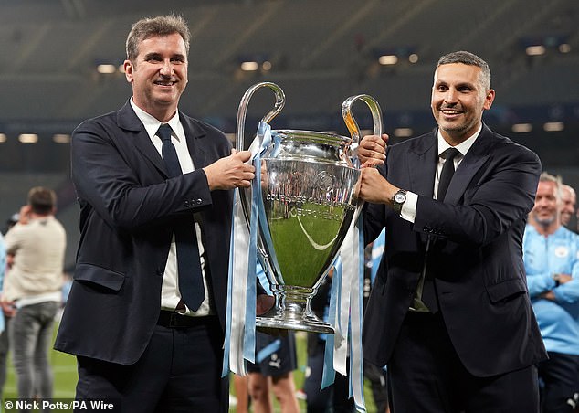 Man City, however, have been accused by the Premier League of 'egregious acts of non-cooperation'. Pictured: Chief executive Ferran Soriano and chairman Khaldoon Al Mubarak