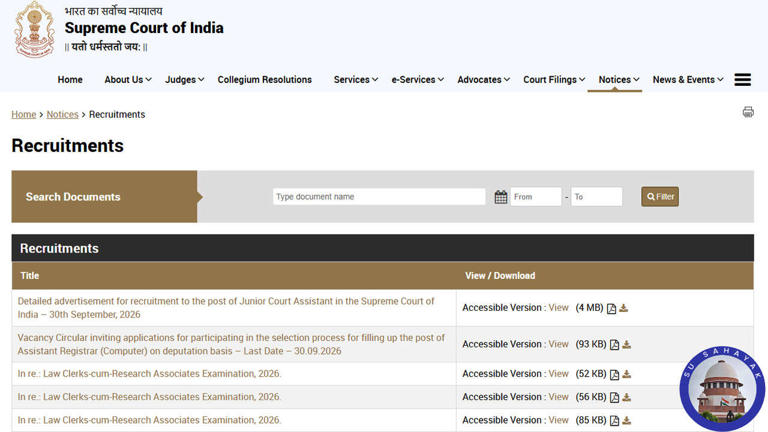 Supreme Court JCA notification 2026 out; check eligibility, fee and ...