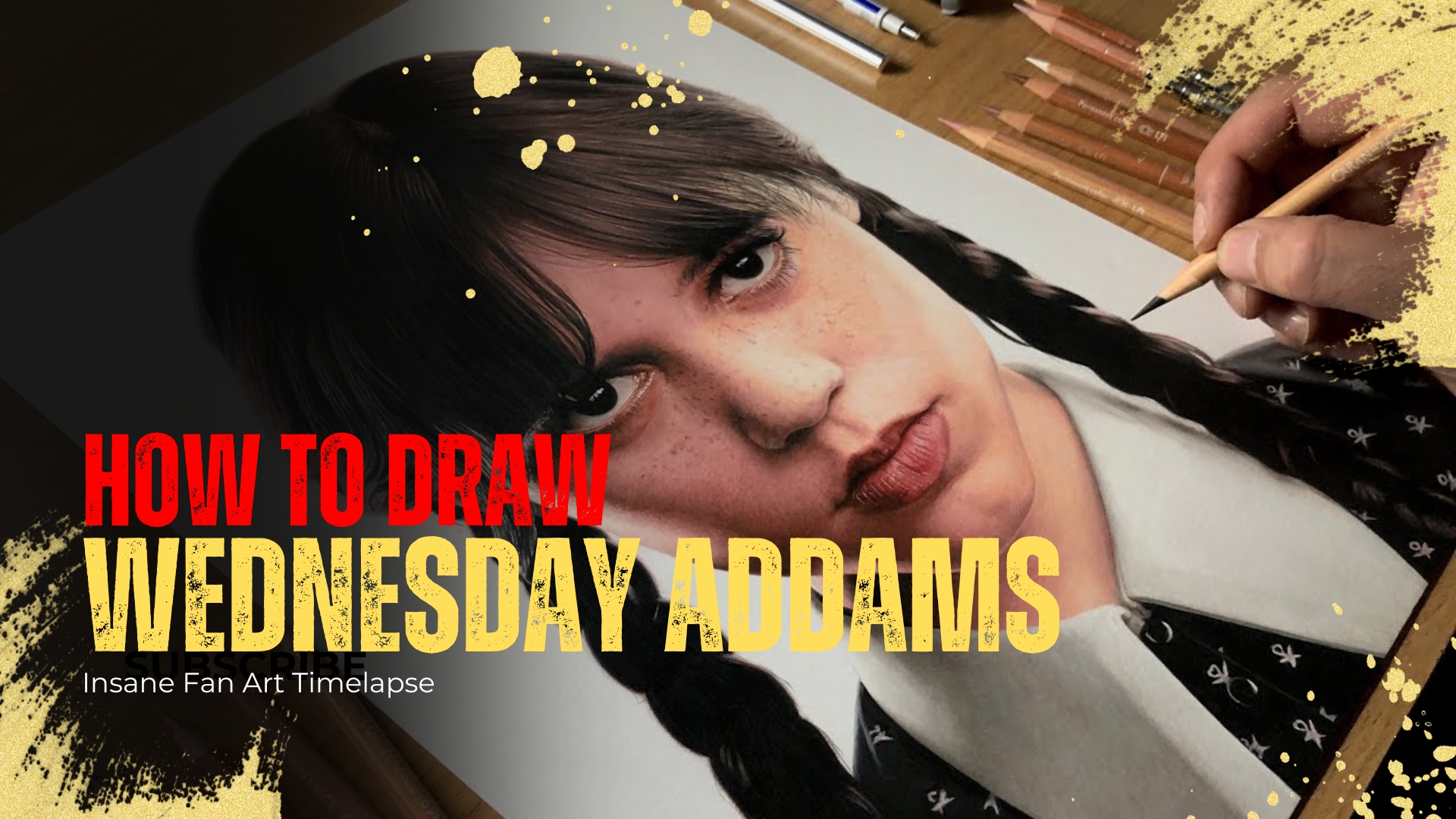 How to draw Wednesday Addams insane fan art timelapse