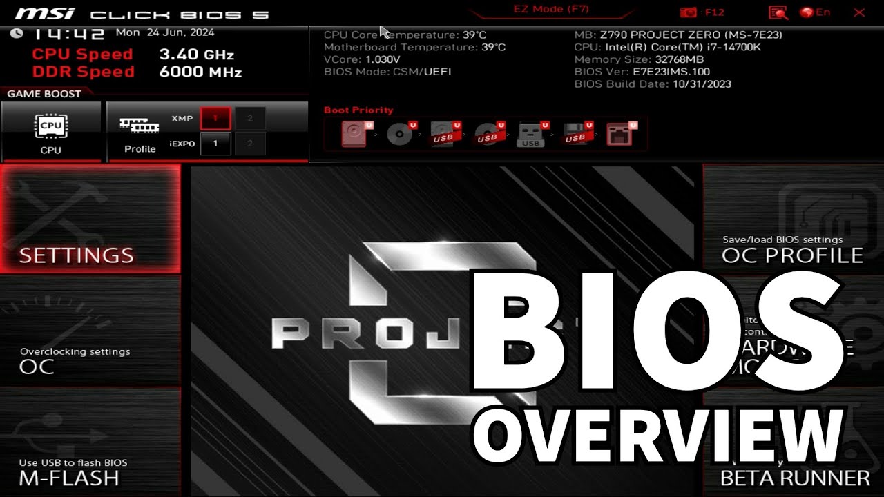 MSI Z790 Project Zero motherboard BIOS overview