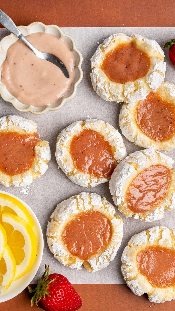 Lemon strawberry crinkle cookies bursting with sweet citrus