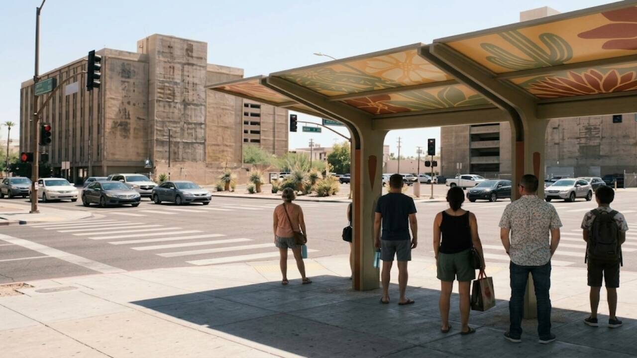 Shade roofs offer relief: Phoenix installs 19 artist-designed canopies ...