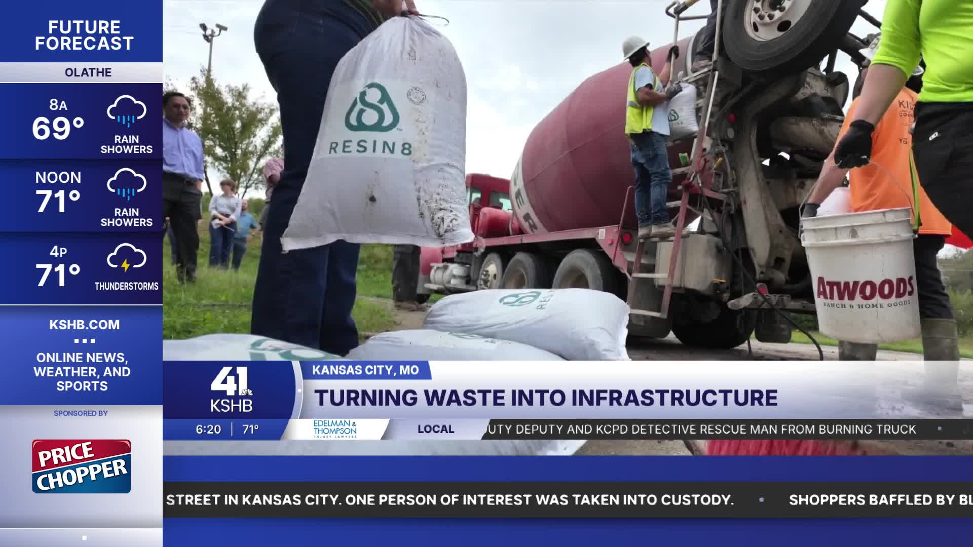 Workers pour new sidewalk from recycled plastic in push toward ...