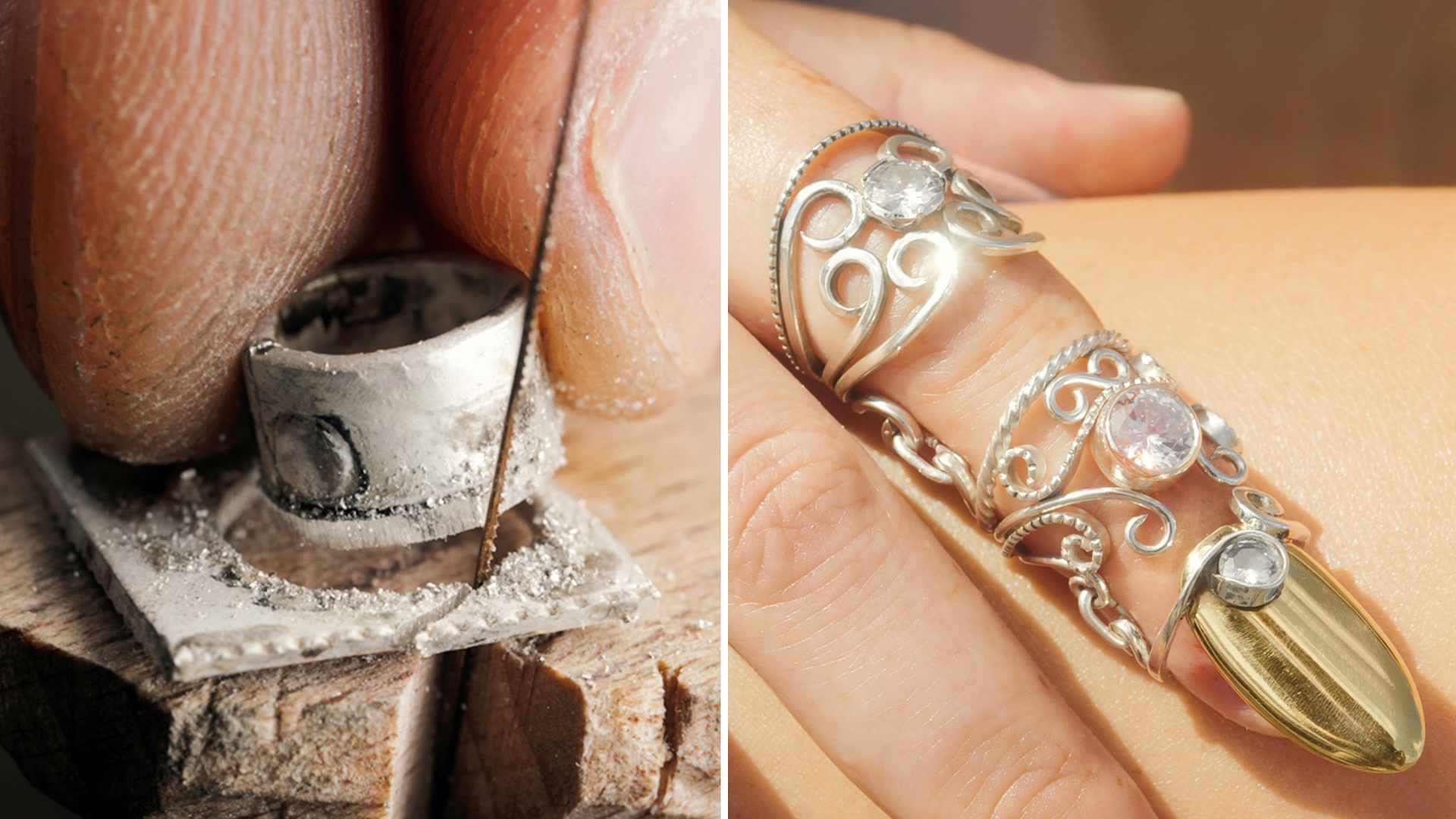 Maak van zilver een elegante ring voor de hele vinger met een gouden nagel