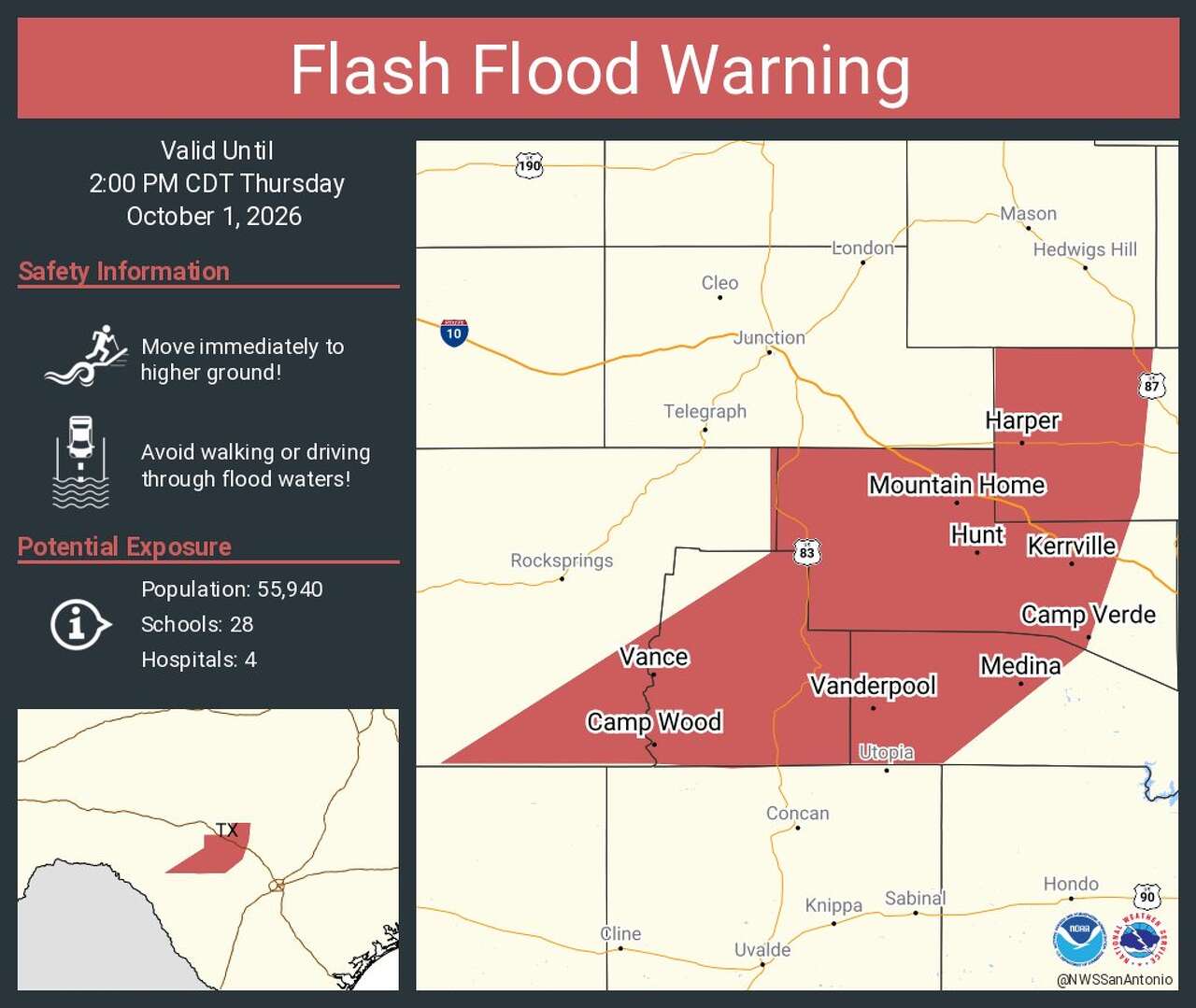 Flash flood warning for the Texas Hill Country has been canceled