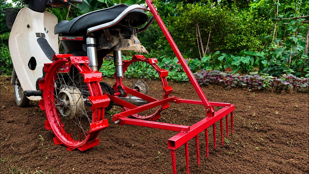 Building a homemade soil tiller from an old motorcycle